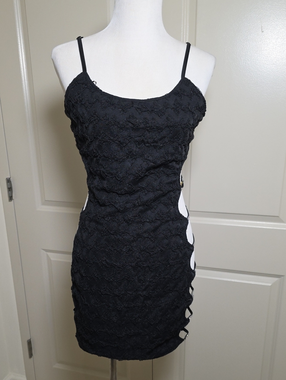 Fashion Nova Black Lace Mini Dress with Side Cutouts
